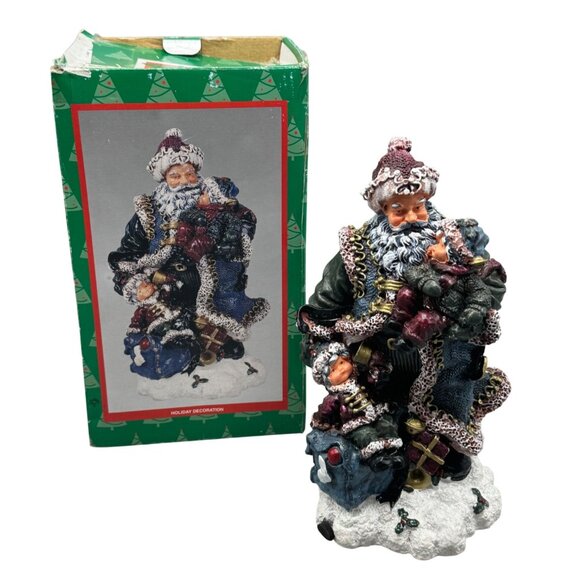 Hand-Painted Santa Claus Figurine Child & Gift Bag Holiday Decor Festive 10"READ - Picture 1 of 9